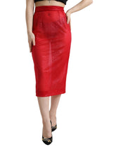 Dolce & Gabbana Red Sheer High Waist Pencil Cut Midi Skirt -   -  Dolce & Gabbana.